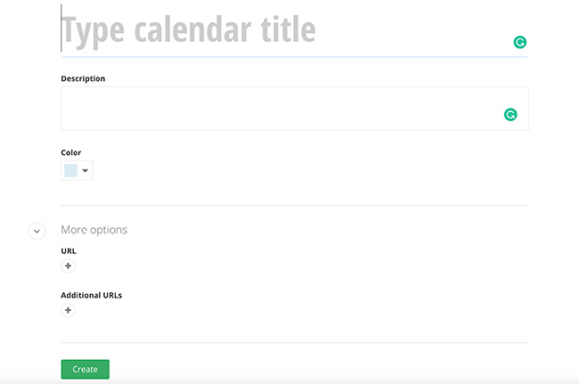 screenshot of calendar title and color fields