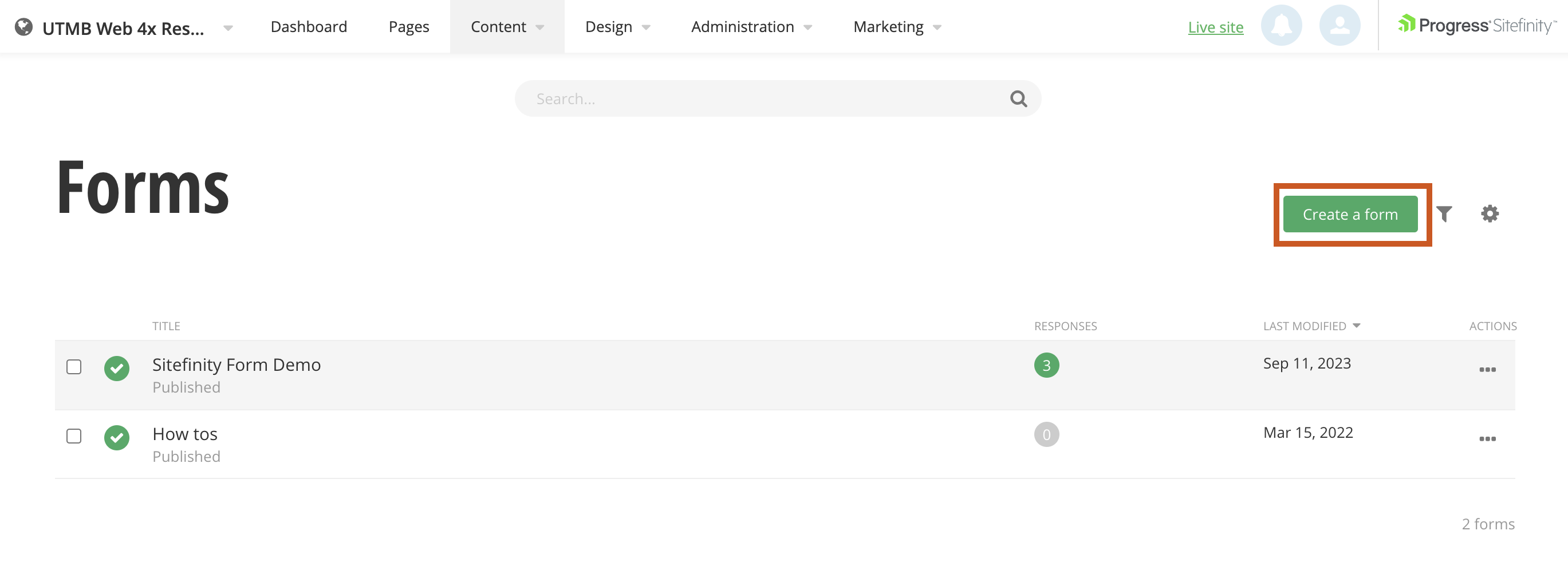 Screenshot of create a form button