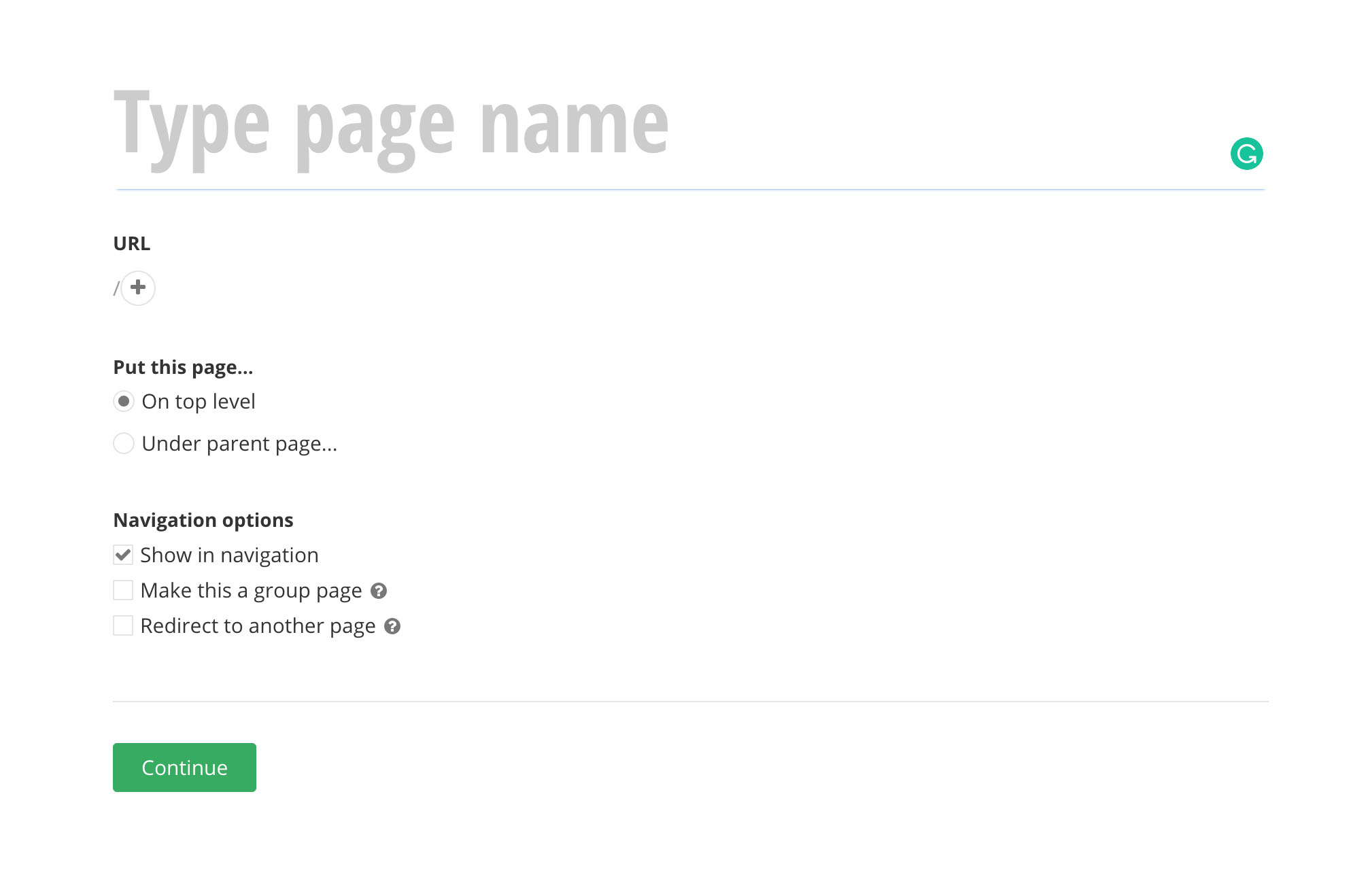 screenshot of page properties