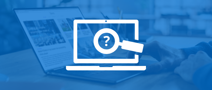 Laptop with a magnifying glass and question mark icon overlay, symbolizing investigation, cybersecurity awareness, and identifying potential online threats.