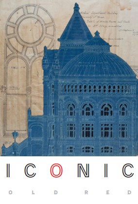 Left: Drawing of a circular window frame. Right: Side elevation drawing of a building with a domed roof and pitched roof.