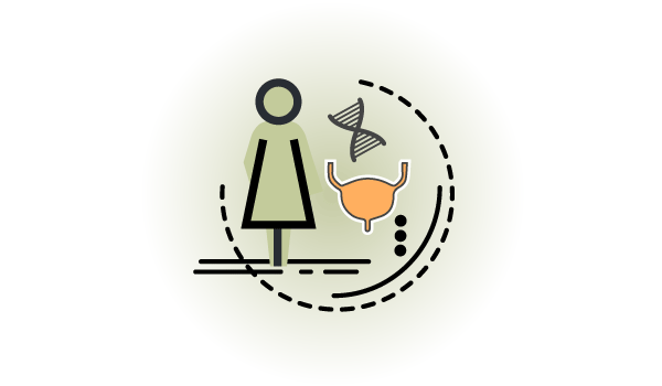 icon graphic depicting a woman, hour glass and bladder