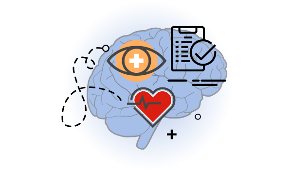 icon graphic depicting a brain, eye, heart, and document