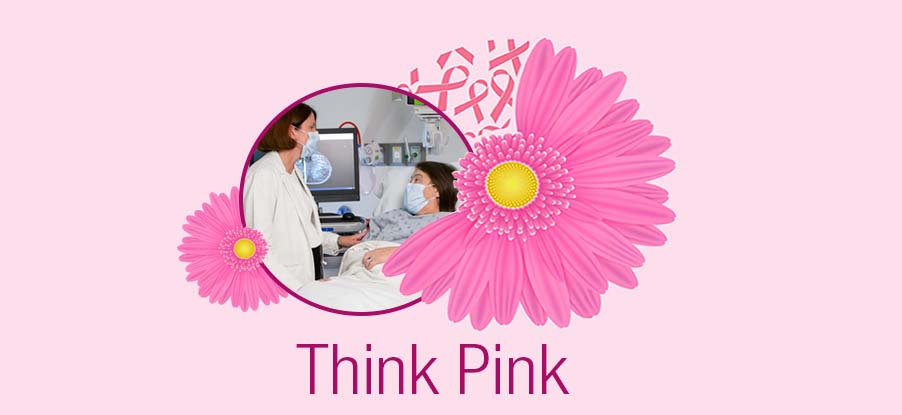 image used as part of the Daily News Think Pink special section sponsored by UTMB Health featuring Dr. Colleen Silva with a patient reviewing mammogram results