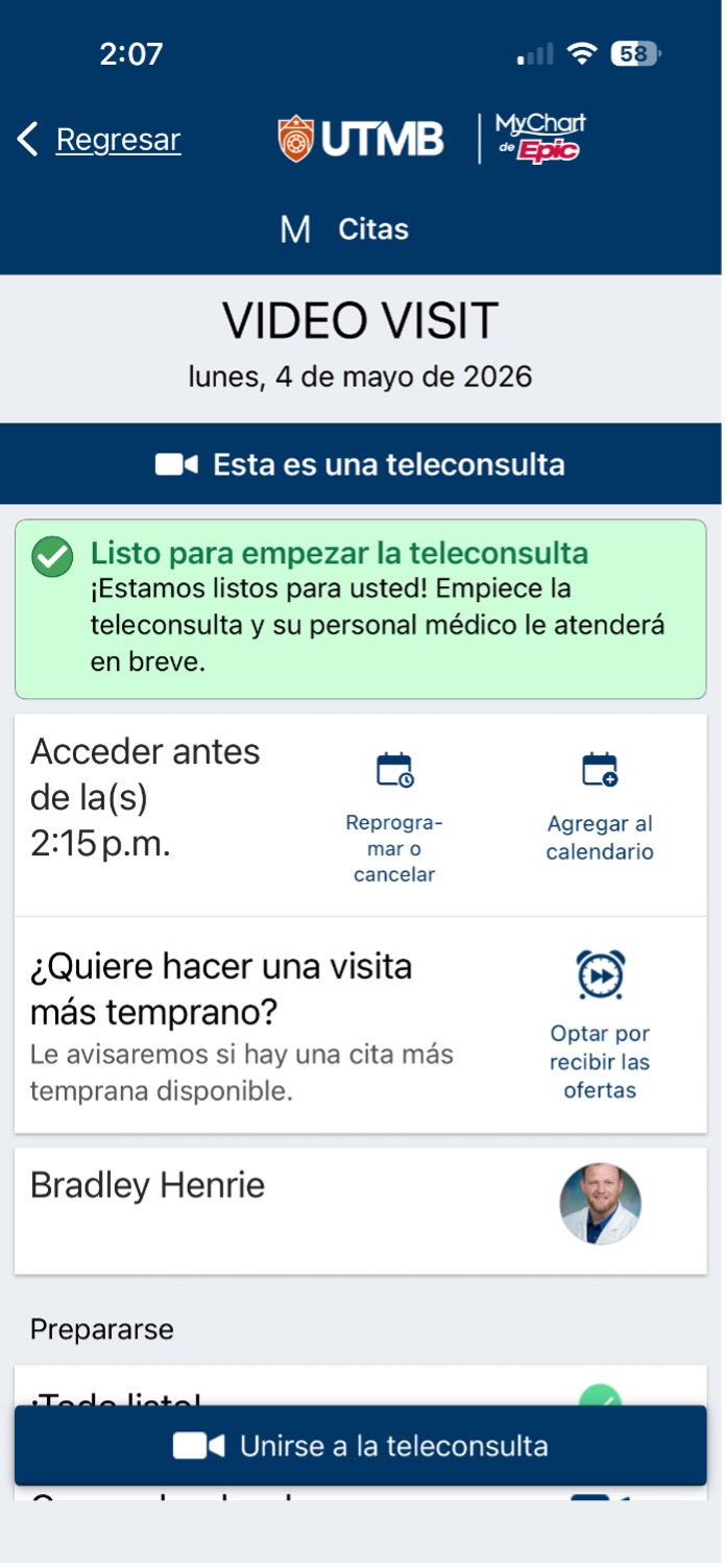 Screenshot of the Begin Visit button