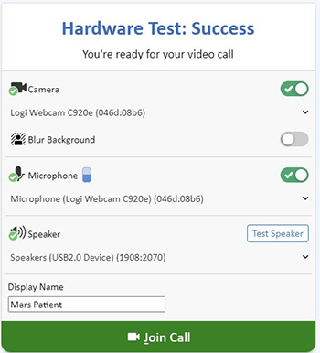 Screenshot of hardware test screen