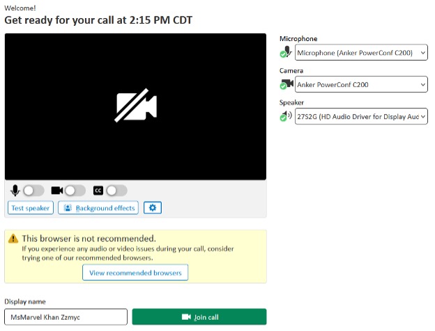 Screenshot of hardware test screen