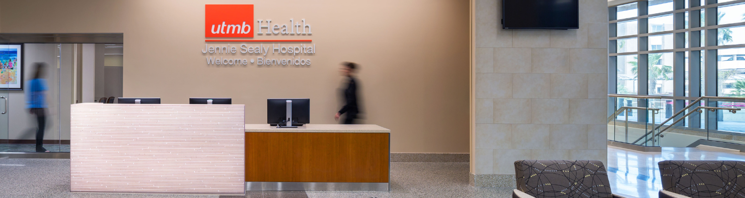 Photo of the entrance desk at Jennie Sealy Hospital