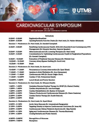 Schedule of the AHA and UTMB Cardiovascular Symposium 2026