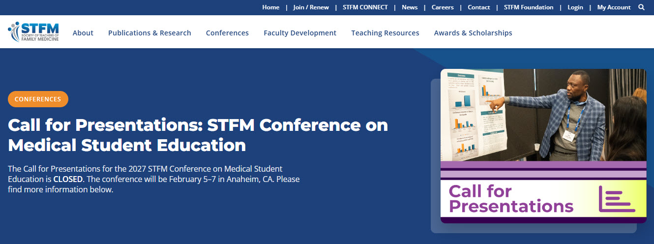 Photo of the STFM website showing UTMB Health Family Medicine and Community Health Residency Program Director, Ernst Nicanord, MD