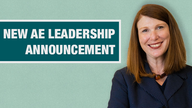 Photo of Katie Branch on a light teal background with a banner that says New Leadership Announcement.