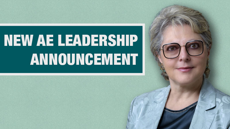 Susan Chubinskaya on a light teal background with a banner that says New Leadership Announcement