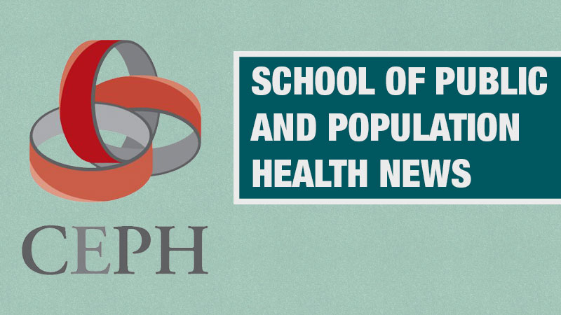 The CEPH logo on a light teal background next to the words School of Public and Population Health News on a dark teal banner