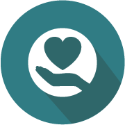 circle button with hand holding heart icon