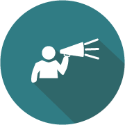circle button with person speaking in megaphone icon