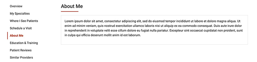 Screenshot of biography