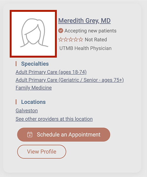 Screenshot showing provider photo