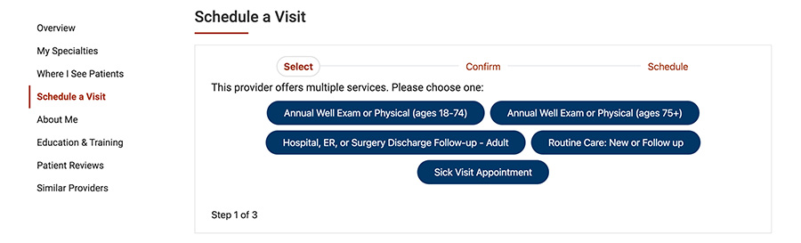 Screenshot of scheduling options