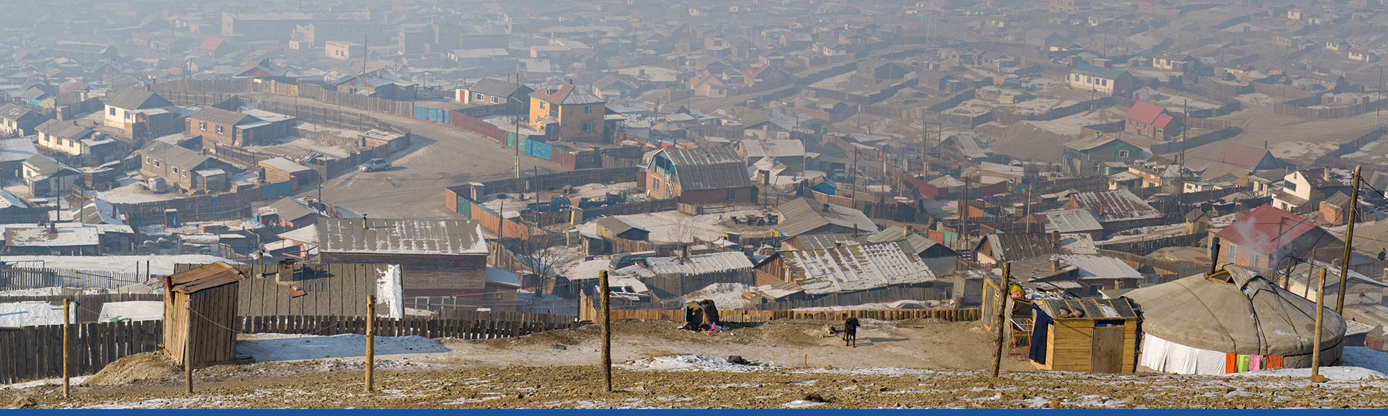 Smog settling over a mongolian town