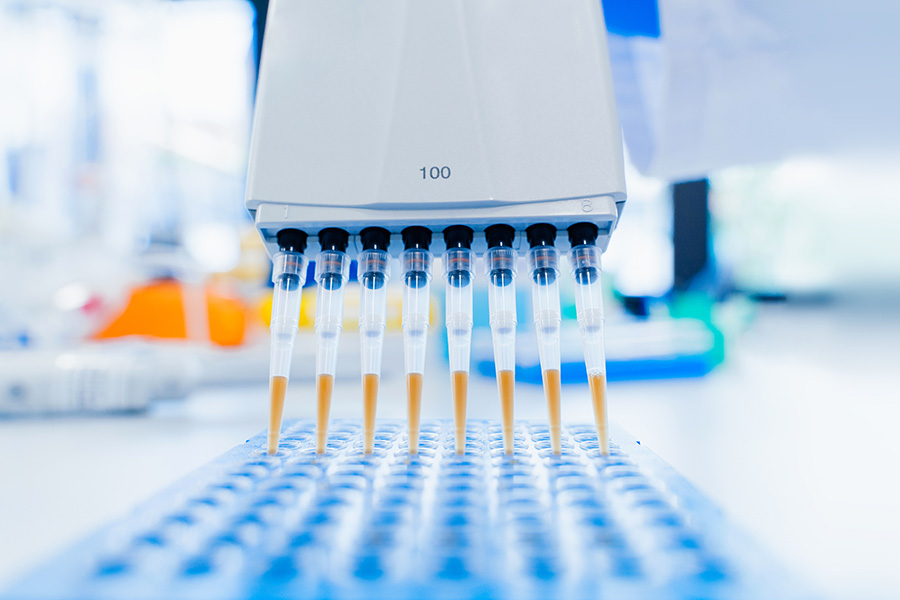 Multiple pipettes inserting samples into test panels