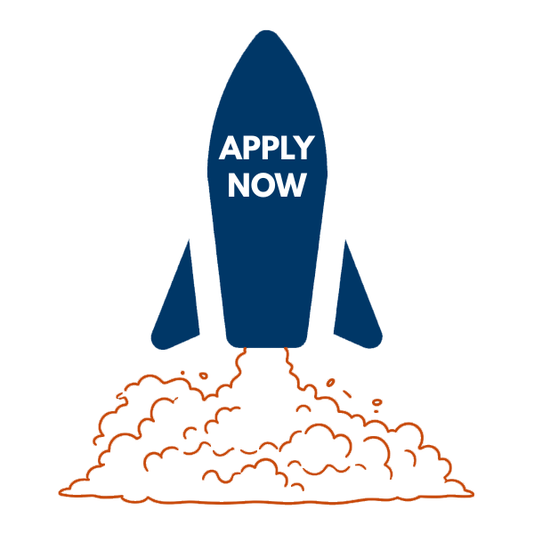 A rocket with the words Apply Now