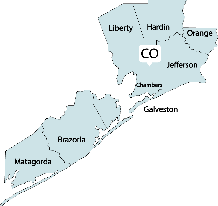 Map graphic of the coastal counties.