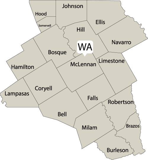 WA-Map Map graphic of Waco region.