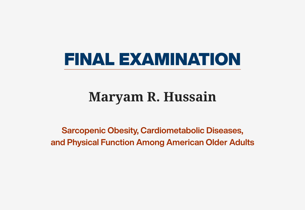 Graphic that lists Maryam Hussain's final examination dissertation title