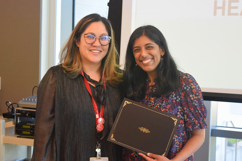 Student receiving award