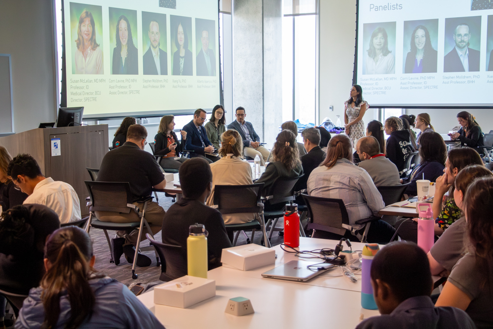 Presentation slide about SPECTRE, outlining clinical care, training and education, regional coordination, and research.