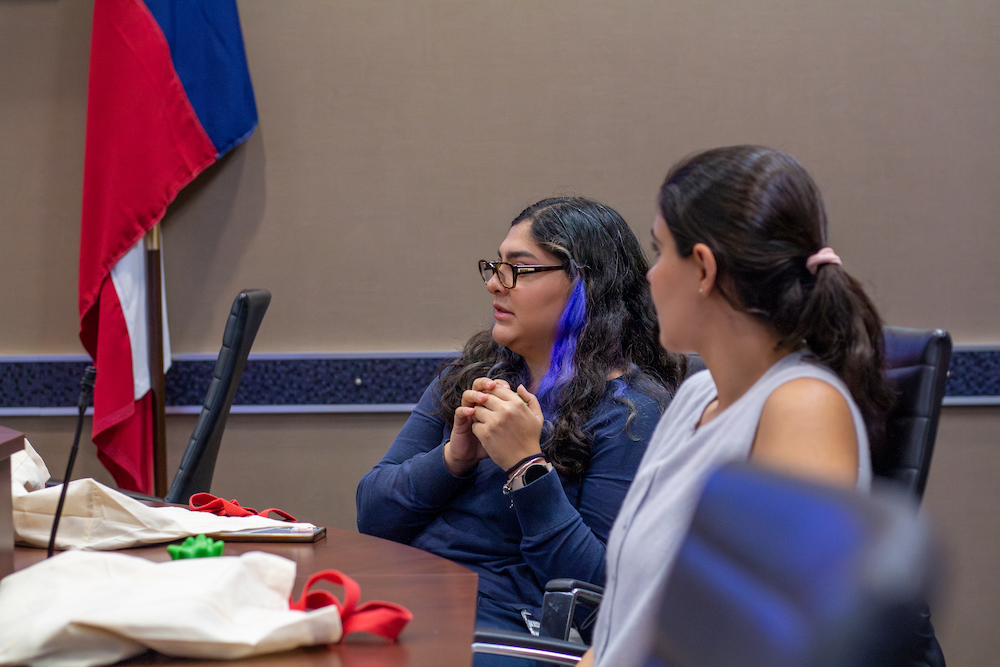Two SPPH students participate in a role-playing exercise at the Galveston County Health District, working through a lead poisoning investigation scenario led by Dr. Philip Keiser.