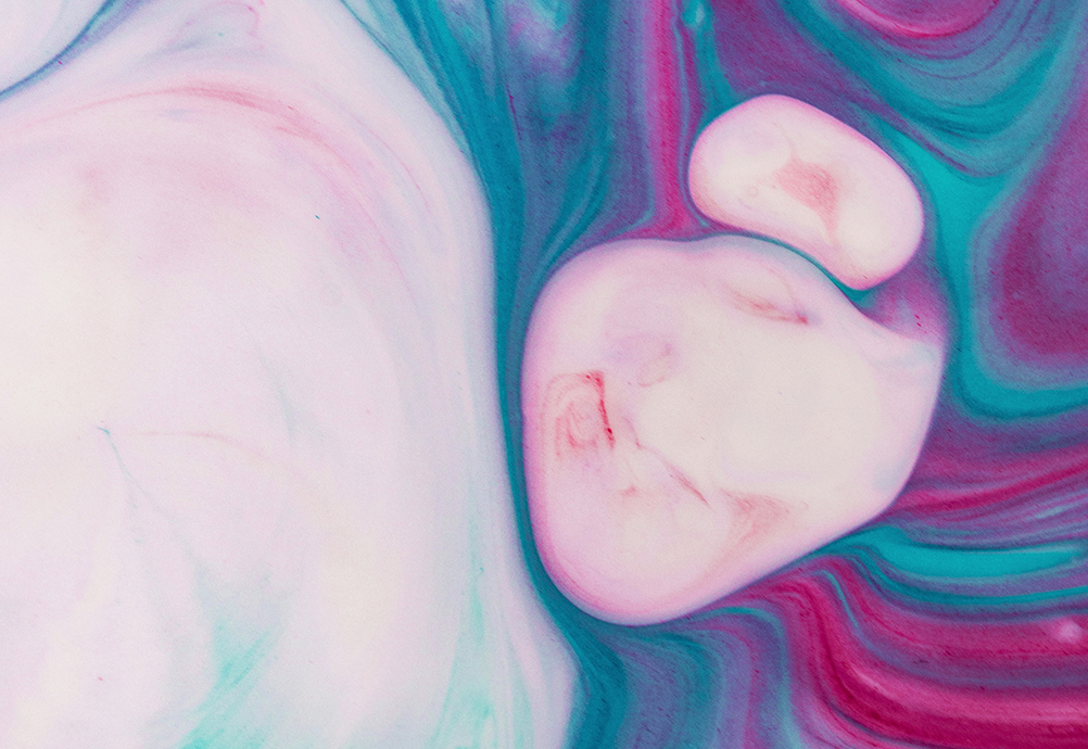 A colorful artistic representation of a cell under a microscope