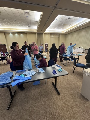 Healthcare group gathering PPE supplies
