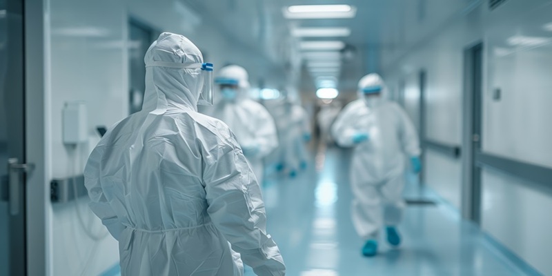 Healthcare workers in hallway in PPE