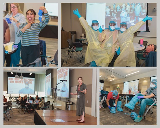 Frontline participants posing for pictures during training