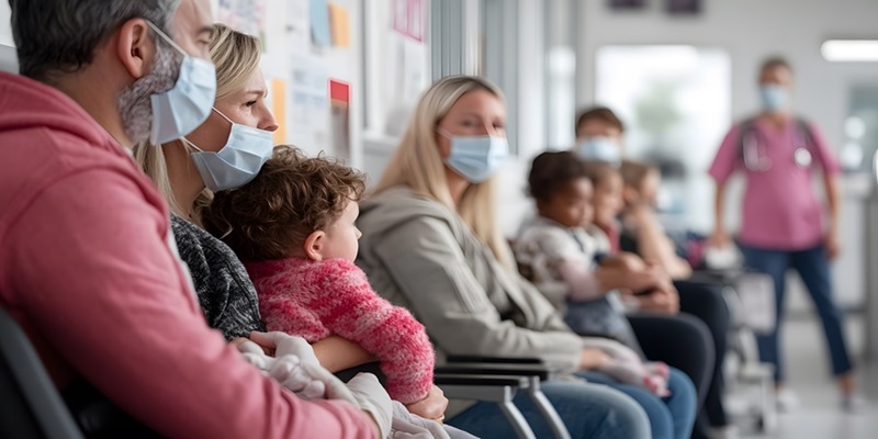 group of sick people in waiting room