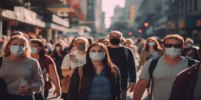 crowd of people in masks