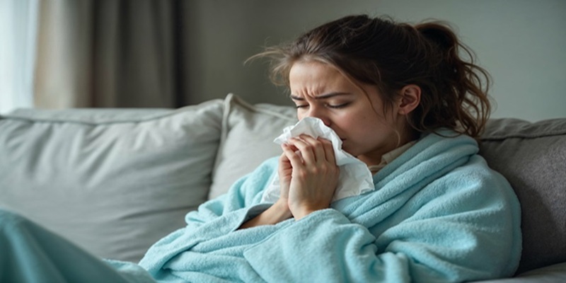 woman on couch with a cold
