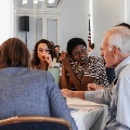 conference attendees mingle with each other