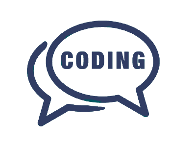 CODING' inside speech bubbles