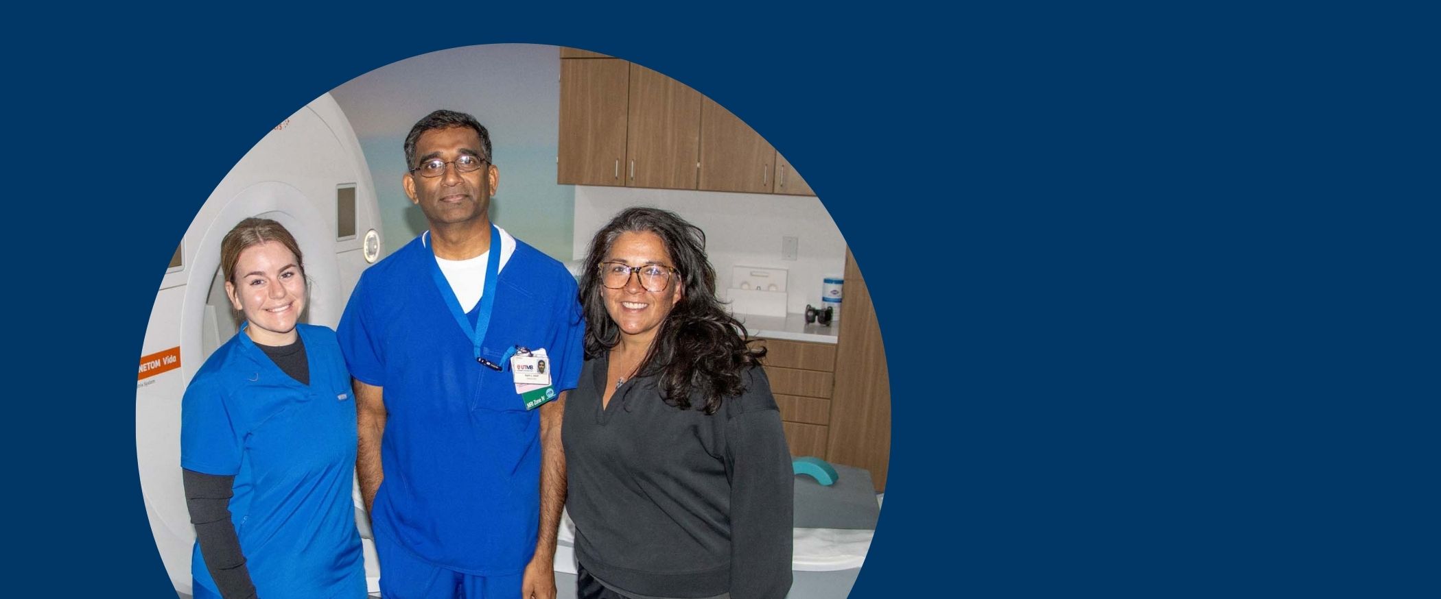 Clinic Closeup: Presslee C. Bryson, Radiology Technical Assistant; Sajith L. Adolf, MRI Technologist II; and Emily E. Brown, RN, BSN, Senior Radiology Manager, at UTMB Health Radiology and Imaging at the Clear Lake Campus.