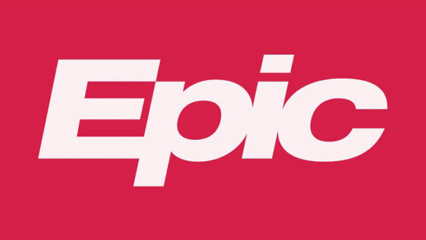 The name "Epic" in white text on a red background