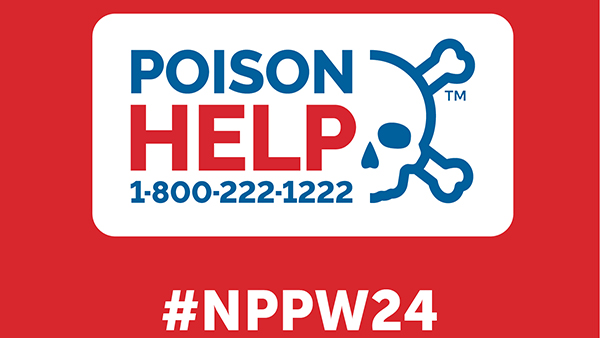 Poison help logo and phone number 1-800-222-1222 and hashtag #NPPW2024 on a red background