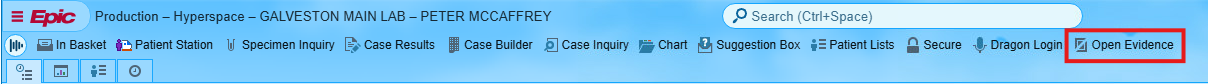 OE_toolbar screenshot of open evidence link in Epic toolbar