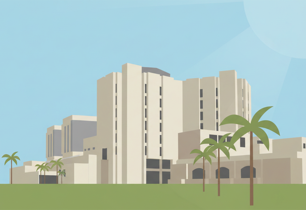 Minimalist illustration of the exterior of Hospital Galveston