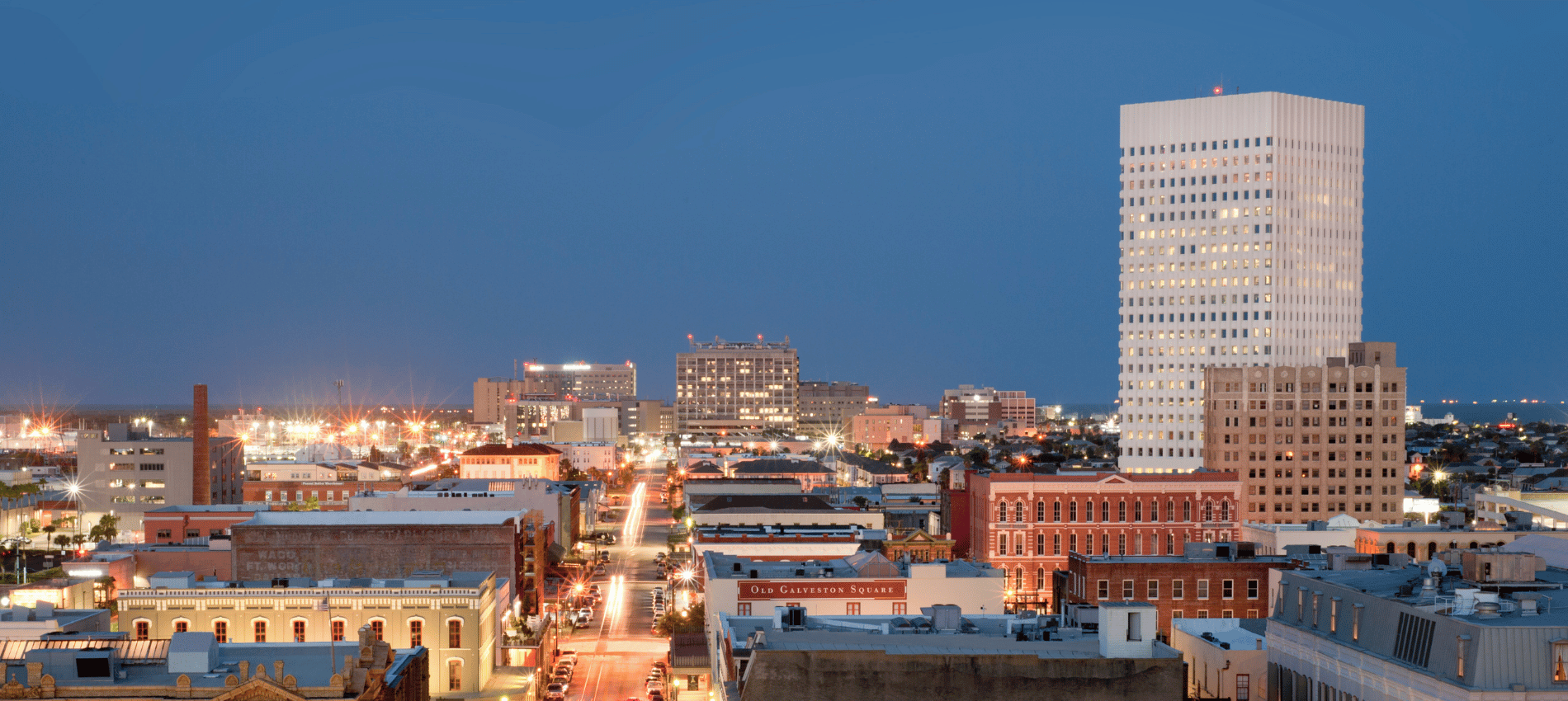 The Galveston skyline at night