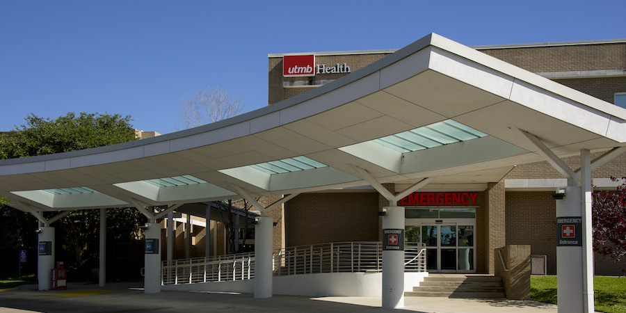 Exterior view of the UTMB Health Angleton Danbury Campus Emergency Department entrance