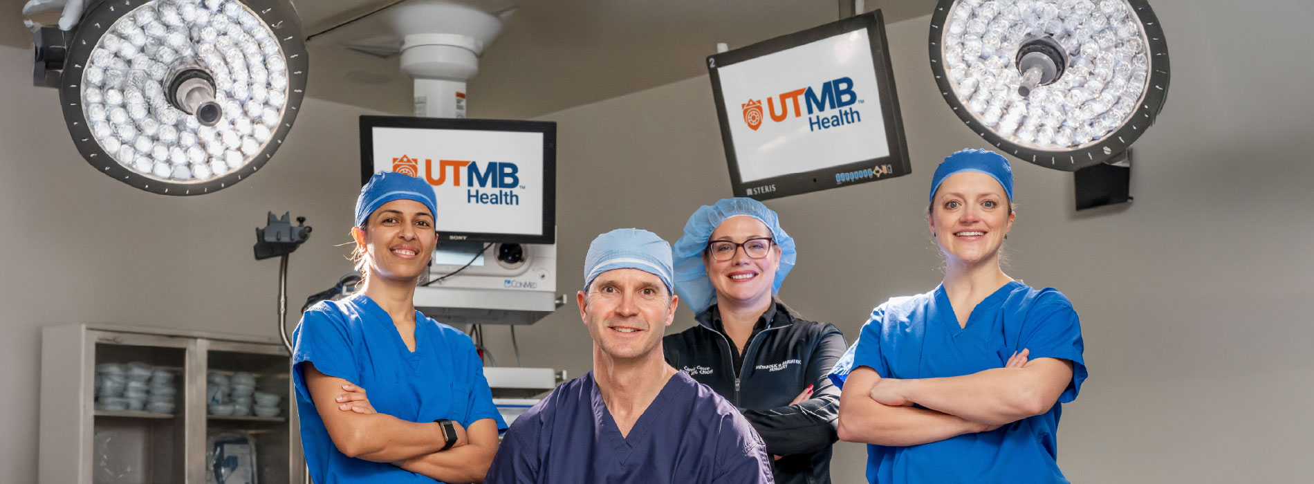 four team members from the bariatrics team inside the operating room
