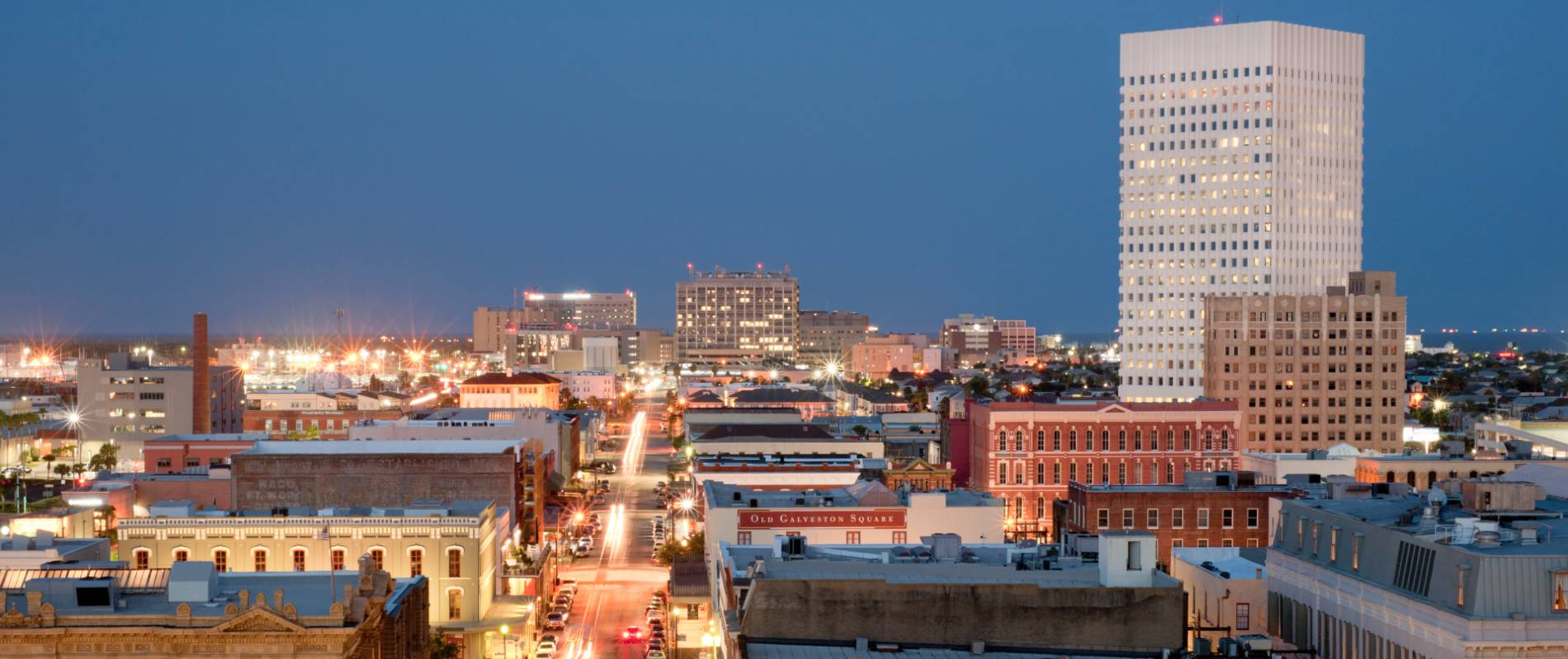 Downtown Galveston at night