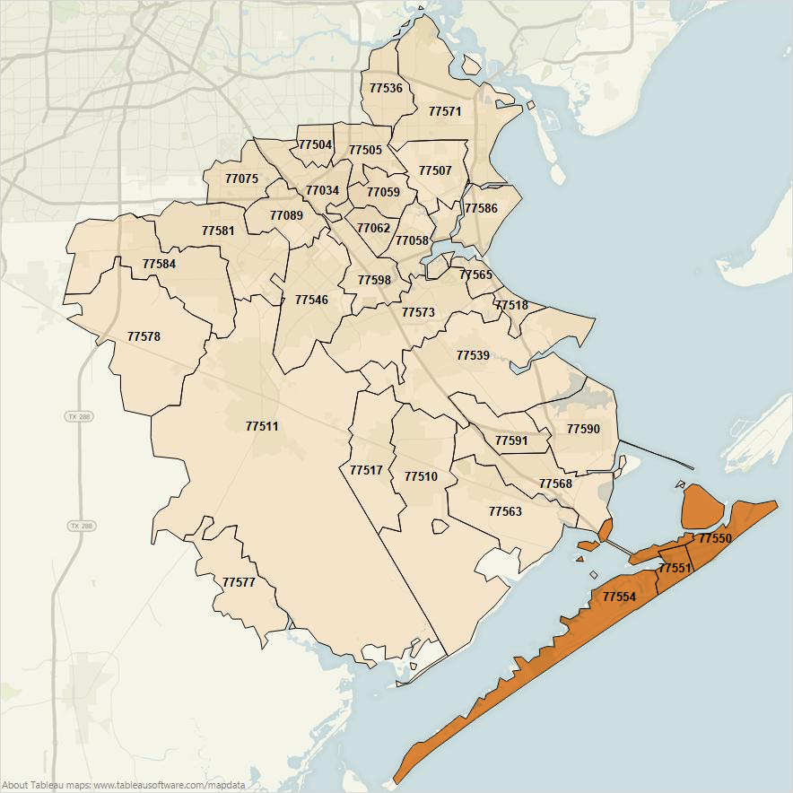 Galveston Island and Coast zip codes